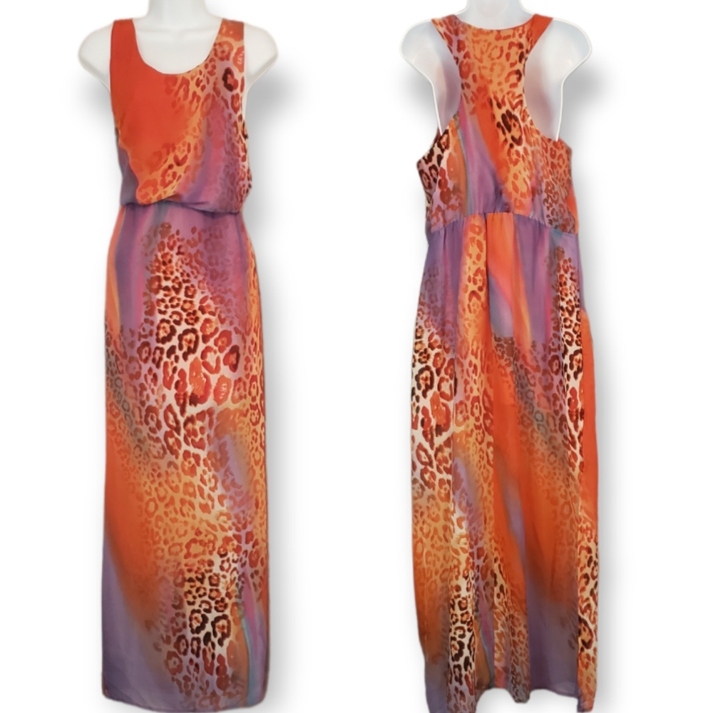 NWT W118 Walter Baker orange & purple animal print maxi Carlo dress Womens Med